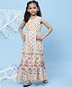 BIBA Sleeveless Floral Print Straight Jumpsuit Dress - Off White