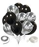 Zyozi 10 inch Black & Silver Metallic Balloons With Ribbon & Glue Dot - Pack of 27