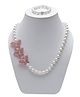 Daizy Butterfly Detailing Pearl Beaded Necklace With Bracelet - Baby Pink & White