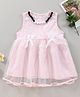 Kookie Kids Sleeveless Frock With Net Overlay & Beads & Bow Applique - Pink