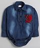Polka Tots Full Sleeves Denim Shirt Romper With Checkered Print Pocket - Blue