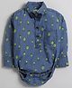 Polka Tots Full Sleeves Guava Print Denim Shirt Onesie With Bow Applique - Blue