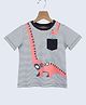 Beebay Half Sleeves Dino Graphic And Striped T Shirt With Pocket - White
