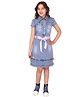 Cutecumber Half Sleeves Denim Shirt Dress With Bow- Blue
