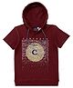 CAVIO Half Sleeves Letter Printed Hooded Tee - Maroon