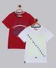 3PIN Pack Of 2 Text Print Half Sleeves Tees - Red & White