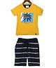Monte Carlo Half Sleeves Palm Tree Printed Tee & Striped Shorts Lounge Wear Set - Red & Blue
