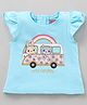 Babyhug Cap Sleeves Top Cat & Bunny Print - Blue