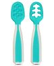 LuvLap Yum Yum Weaning Pre-Spoon, BPA Free, Silicone, Self-Feeding Spoon Set (Stage 1 + 2), Blue