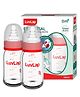 LuvLap Essential Slim Neck Glass Feeding Bottle, 125ml, 0m+, BPA Free, Borosilicate Glass, Anti-Colic Nipple, Ergonomic Shape, Pack of 2, White & Red
