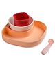 LuvLap 4-Piece Baby Tableware Set, Plate, Bowl, Tumbler & Spoon, Non-Toxic, BPA-Free, Attractive Colours for Kids, Peach & Red, Glass, Floral Design