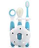 Luv Lap Baby Training Manual Toothbrush Set for Kids with Anti Choking Shield, Teeth Tongue Cleaner, Baby Oral Hygiene, 3 pcs, (White/Blue)