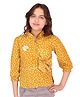 Cutecumber Three Fourth Sleeves Polka Dot Print Shirt With Floral Applique - Yellow