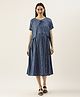 Nejo Half Sleeves Printed Maternity & Nursing Dress - Teal Blue