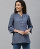 Nejo Half Sleeves Solid Maternity & Nursing Top - Blue