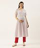 Nejo Half Sleeves Floral Print Maternity Kurta - White