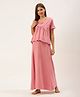 Nejo Half Sleeves Solid Maternity Night Dress - Pink