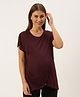 Nejo Half Sleeves Solid Maternity Top - Brown