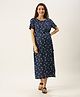 Nejo Half Sleeves Floral Checks Print Maternity & Nursing Dress - Dark Blue