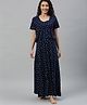 Nejo Half Sleeves Printed Maternity & Nursing Nighty - Navy Blue