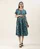 Nejo Half Sleeves Floral Print Maternity & Nursing Dress - Blue