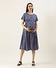 Nejo Half Sleeves Floral Print Maternity & Nursing Dress - Navy Blue