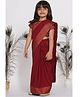 Little Bansi Short Sleeves Brocade Blouse With Ready To Wear Saree - Maroon