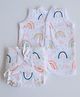Yellow Doodle 100% Organic Cotton Sleeveless Vest And Cloth Nappy Look for Rainbows Babywear Set Large - Peach