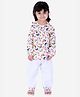 BownBee Full Sleeves Birds Print Shirt With Pant Night Suit - White