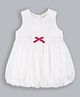 ShopperTree Sleeveless Bow Applique Stripes Self Design Dress - White