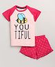 Little Marine Half Sleeves Bee Print T Shirt And Dot Print Shorts - Pink