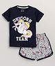 Little Marine Half Sleeves Unicorn Print T Shirt And Shorts - Navy Blue