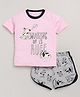 Little Marine Half Sleeves Waking Up Is Ruff Print T Shirt And Shorts - Light Pink