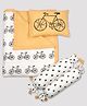 Oranges And Lemons Organic Cotton 3 Pieces Cot Bedding Set With Quilt Lets Go Cycling Print - Yellow