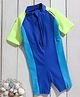 LOBSTER Half Sleeves Legged Color Block Swimsuit - Blue