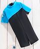 LOBSTER Half Sleeves Legged Solid Swimsuit - Blue Black