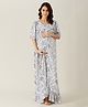 The Kaftan Company Half Sleeves Floral Geometric Motif Print Maternity & Nursing Night Dress - White