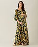 The Kaftan Company Three Fourth Sleeves Sunflower Print Kimono Maternity & Nursing Night Dress - Black