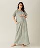 The Kaftan Company Half Sleeves Ethnic Motif Buta Print Maternity Night Dress - Olive