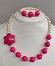 Tiny Closet Maple Beaded Necklace And Bracelet Set - Pink