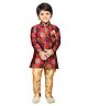 AJ Dezines Full Sleeves Floral Print Sherwani Kurta With Pajama - Red