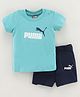 Puma Half Sleeves Tee & Shorts Set Logo Print- Blue