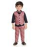 DOTSON Full Sleeves Shirt With Printed Waistcoat & Pants - Wine