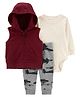Carter's Cotton Knit Full Sleeves Onesie & Pajama Set with Jacket Fighter Jets Print - Red & Grey