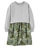 Carter's Cotton Knit Full Sleeves Camo Printed Frock - Green & Grey