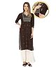 Zelena Three Fourth Sleeves Embroidered Nursing & Maternity Kurta - Brown
