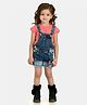 Peppermint Short Sleeves Solid Colour Tee With Dungaree - Peach & Blue