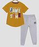 3PIN Half Sleeves Text Printed Tee With Joggers - Mustard & Grey
