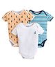 BUMZEE Pack Of 3 Half Sleeves Striped & Monkey Printed Onesie - Blue