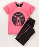 CHICKLETS Half Sleeves Ready Set Go & Motorbike Printed Night Suit - Pink & Black
